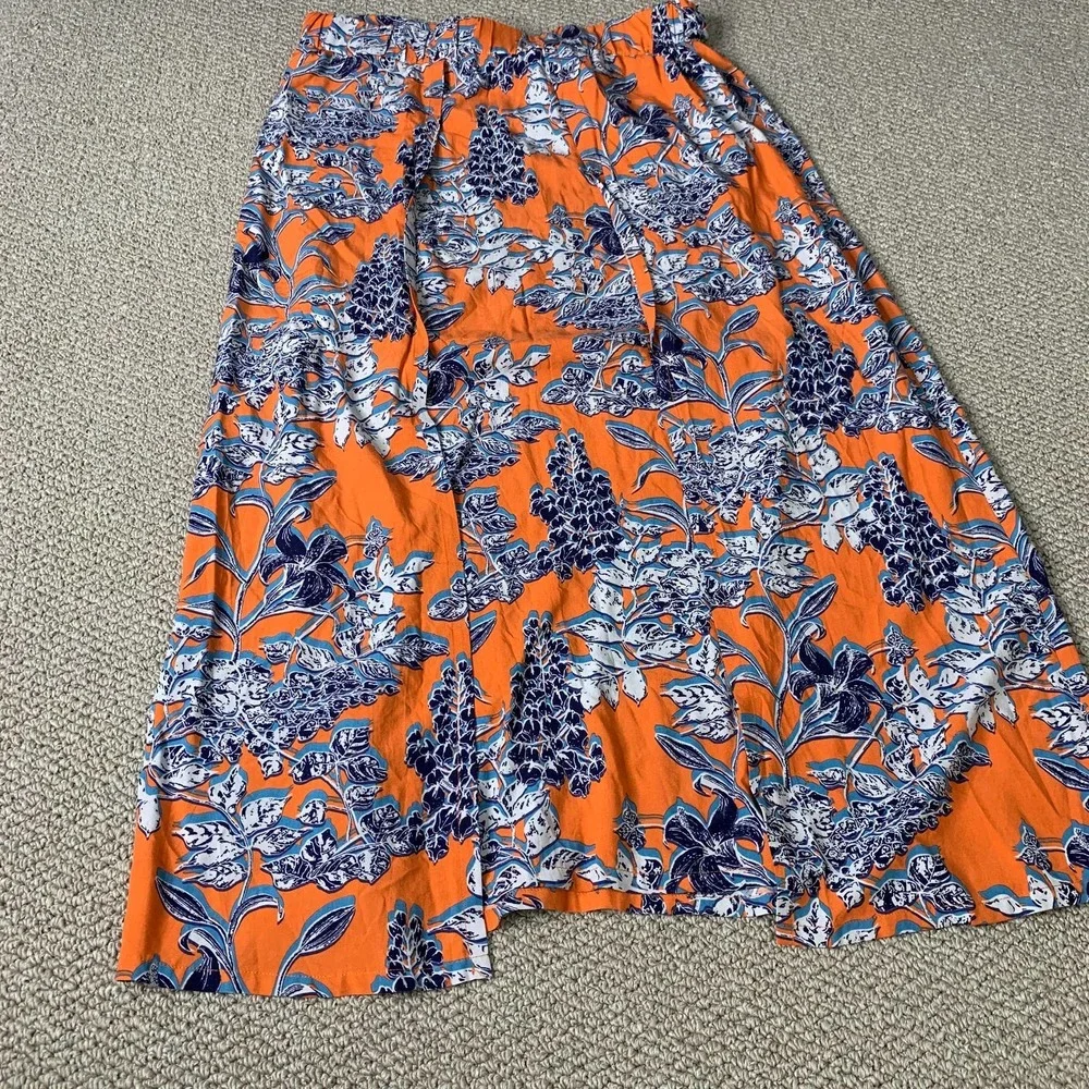 Cabi Womens Skirt‎ Size Medium Orange Blue Floral Calypso Maxi Wrap 5250